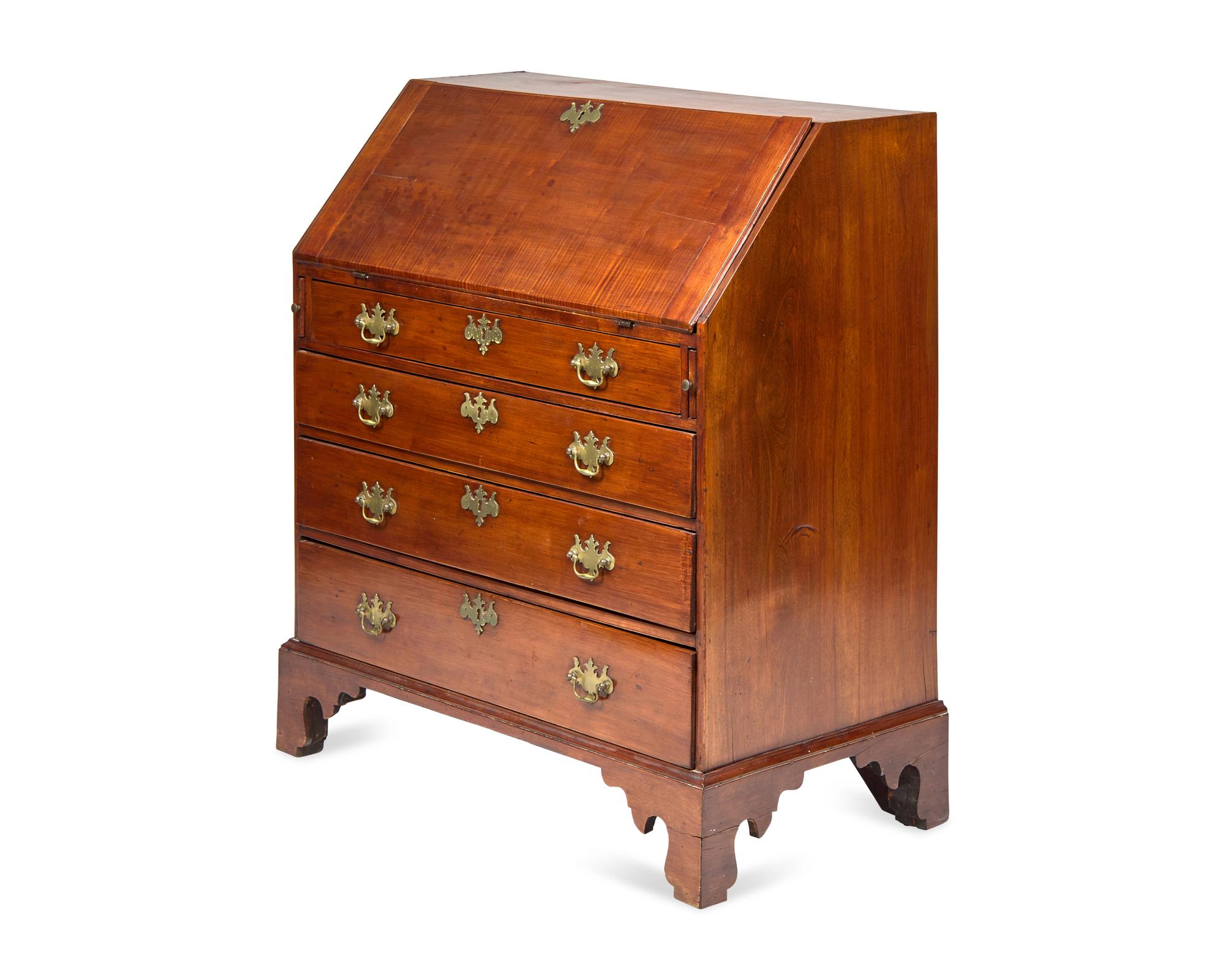 A Chippendale Tiger Maple Slant-Front Desk