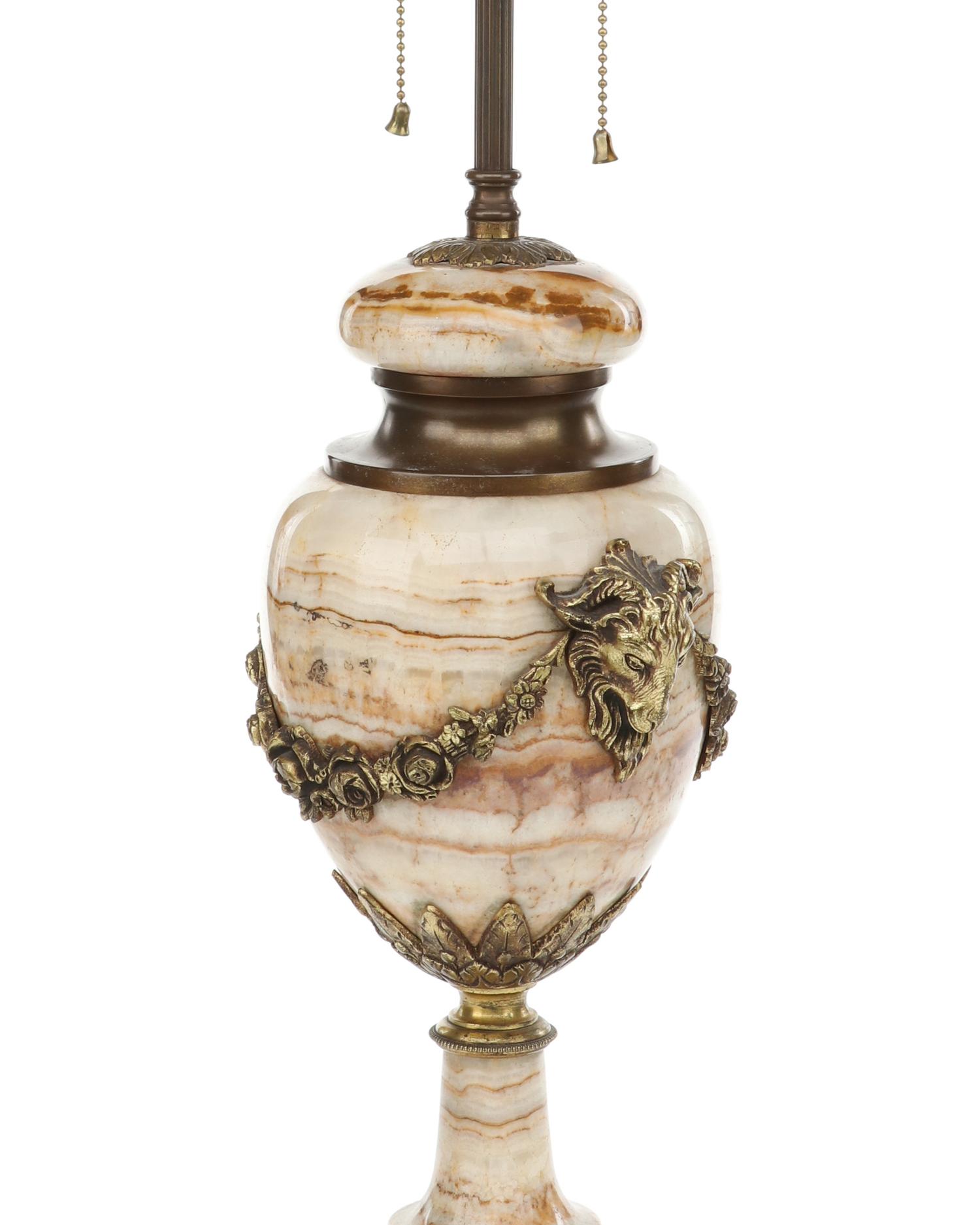 A Pair of Continental Gilt Bronze Mounted Onyx Urns