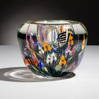 Charles Lotton (American, 1935–2021) — Bowl, Milled Edge Vase Multi-Colored Flowers, 2003