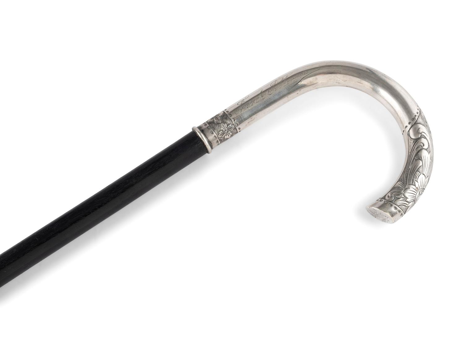 A Continental Ebony and Silver Walking Stick
