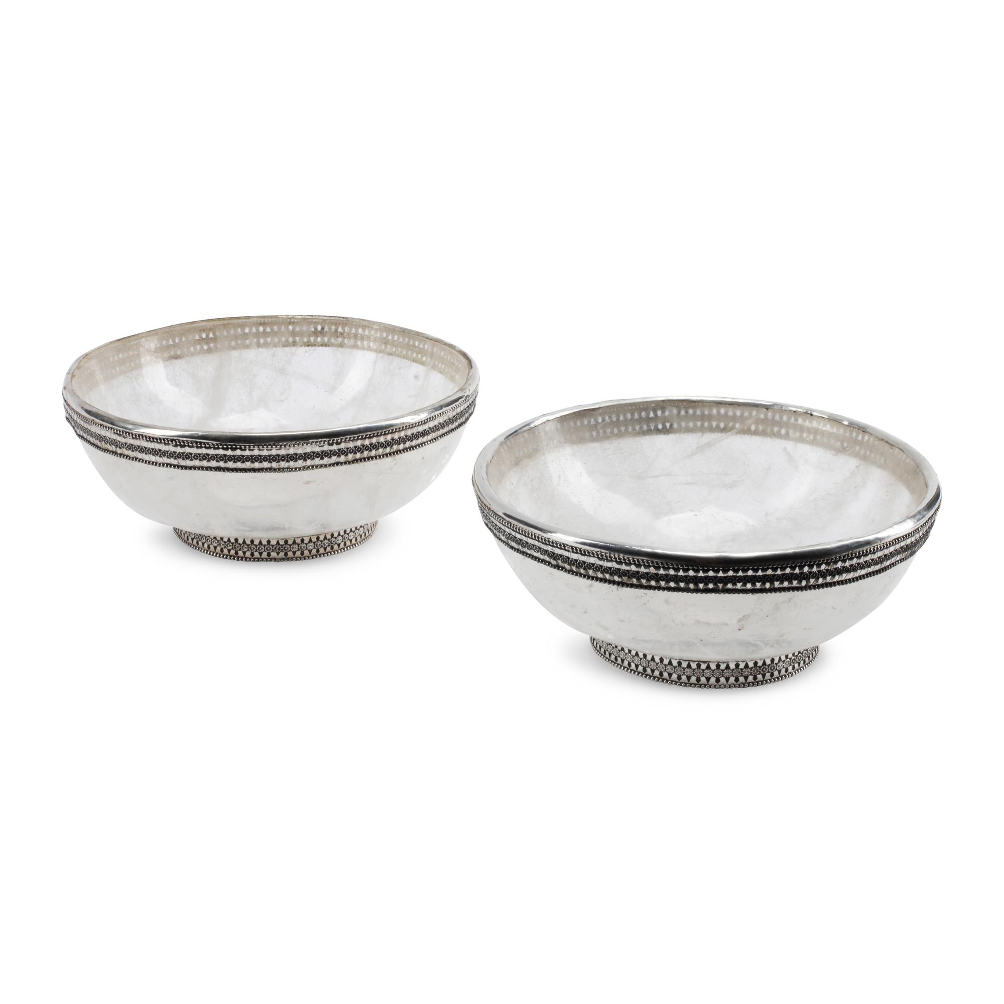 A Pair of Silver-Plate Mounted Rock Crystal Bowls