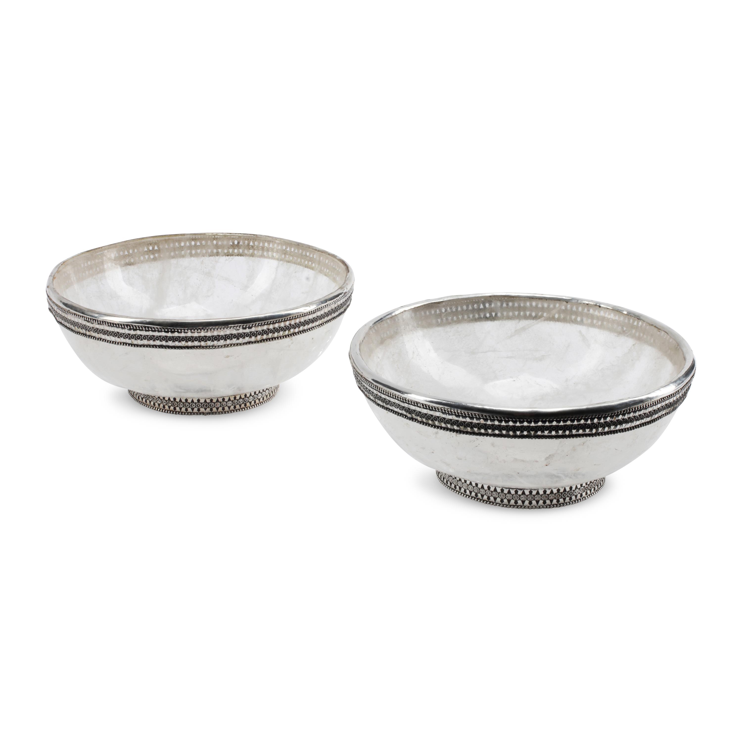A Pair of Silver-Plate Mounted Rock Crystal Bowls