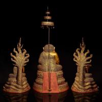 An associated Thai Rattanakosin-style gilt-lacquered bronze Buddhist triad 泰國銅鎏金佛像三尊