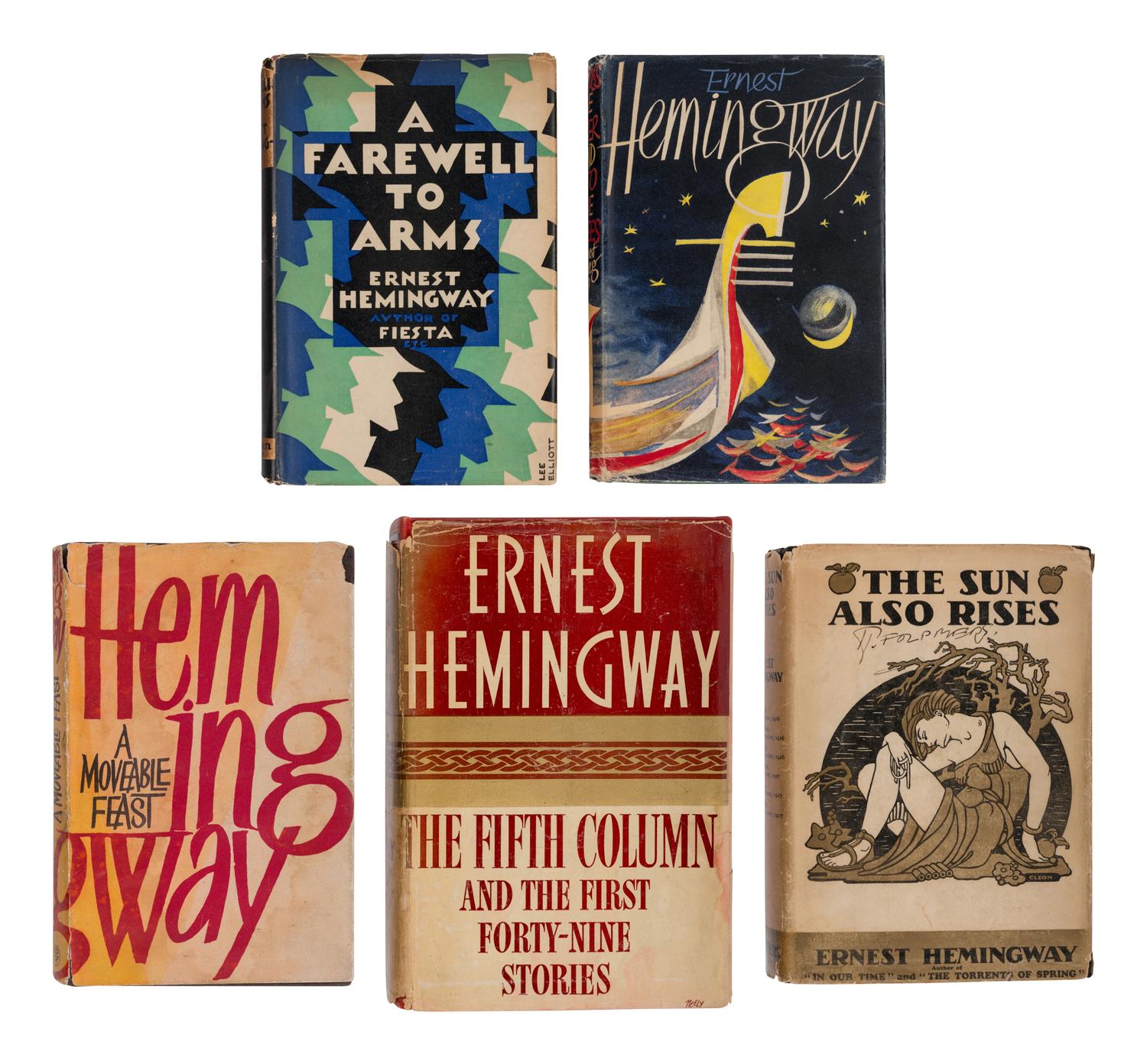 HEMINGWAY, Ernest (1899-1961). A group of 5 FIRST EDITIONS, comprising: