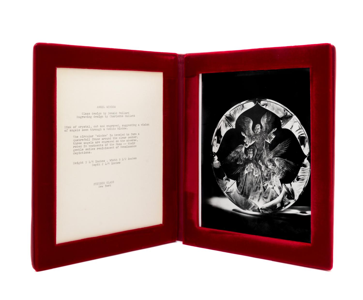 A Steuben Glass Rondel, Glass Design Donald Pollard, Engraving Design Charlotte-Linnea Hallett Height 9 1/4 x width 9 1/2 x depth 2 1/4
