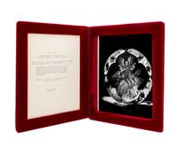 A Steuben Glass Rondel, Glass Design Donald Pollard, Engraving Design Charlotte-Linnea Hallett Height 9 1/4 x width 9 1/2 x depth 2 1/4