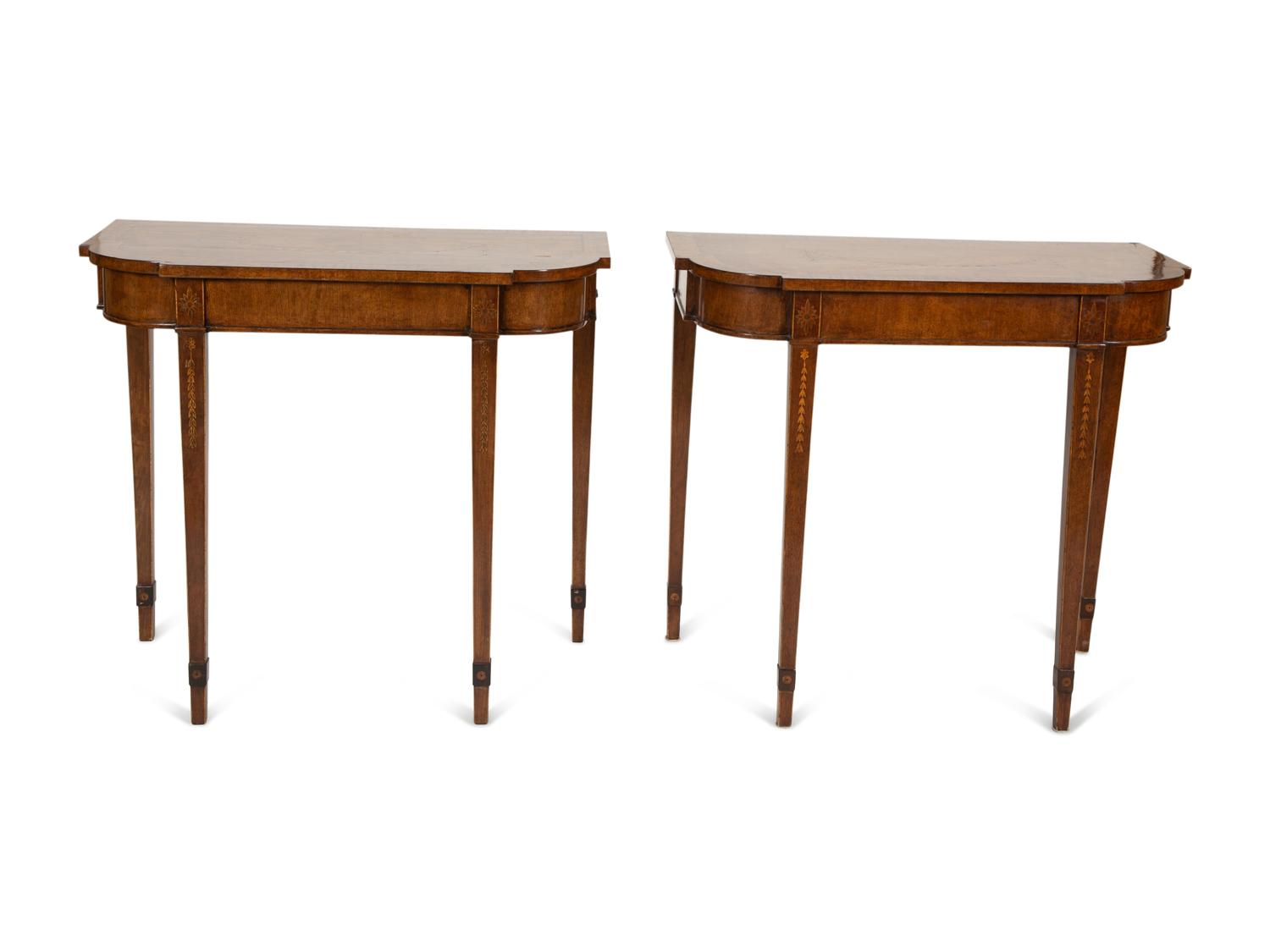 A Pair of George III Style Inlaid Walnut Console Tables