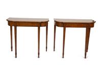 A Pair of George III Style Inlaid Walnut Console Tables