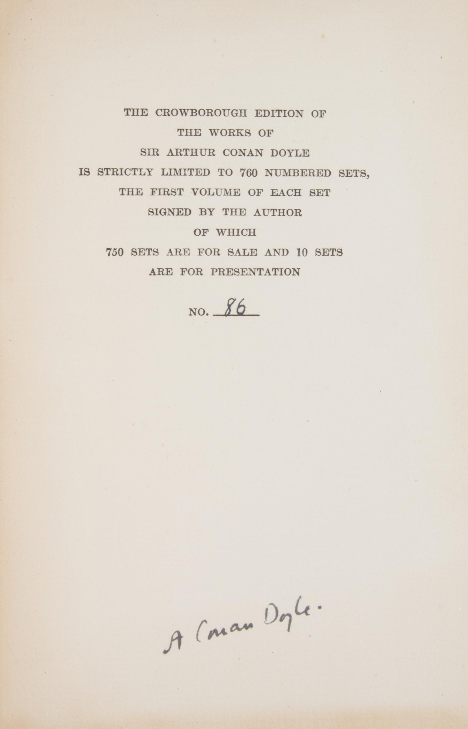 DOYLE, ARTHUR CONAN. [The Works.] Garden City, 1930. 24 vols. Limited, signed.