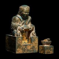 An Unusual Set of Two Parcel-Gilt Wood ' Liuhai and Toad' Seals