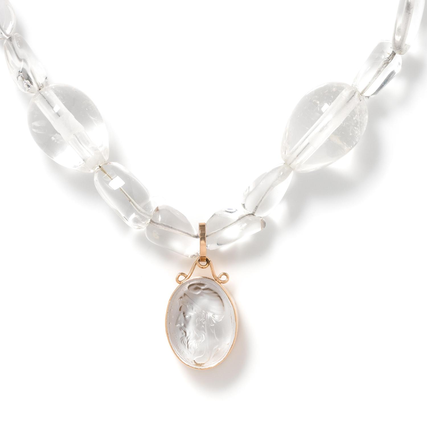 ROCK CRYSTAL INTAGLIO AND BEAD NECKLACE
