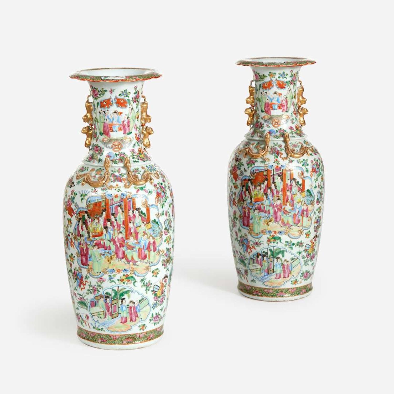 A Pair of Large Chinese Export Porcelain Famille Rose Floor Vases 19th century