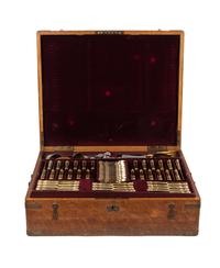 An Extensive Russian Silver and Silver-Gilt Flatware Service in Original Fitted Case