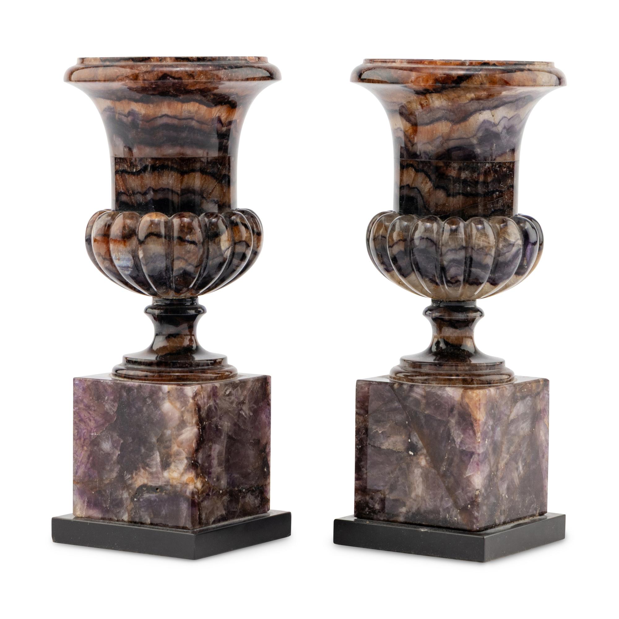 A Pair of English "Blue John" Urns