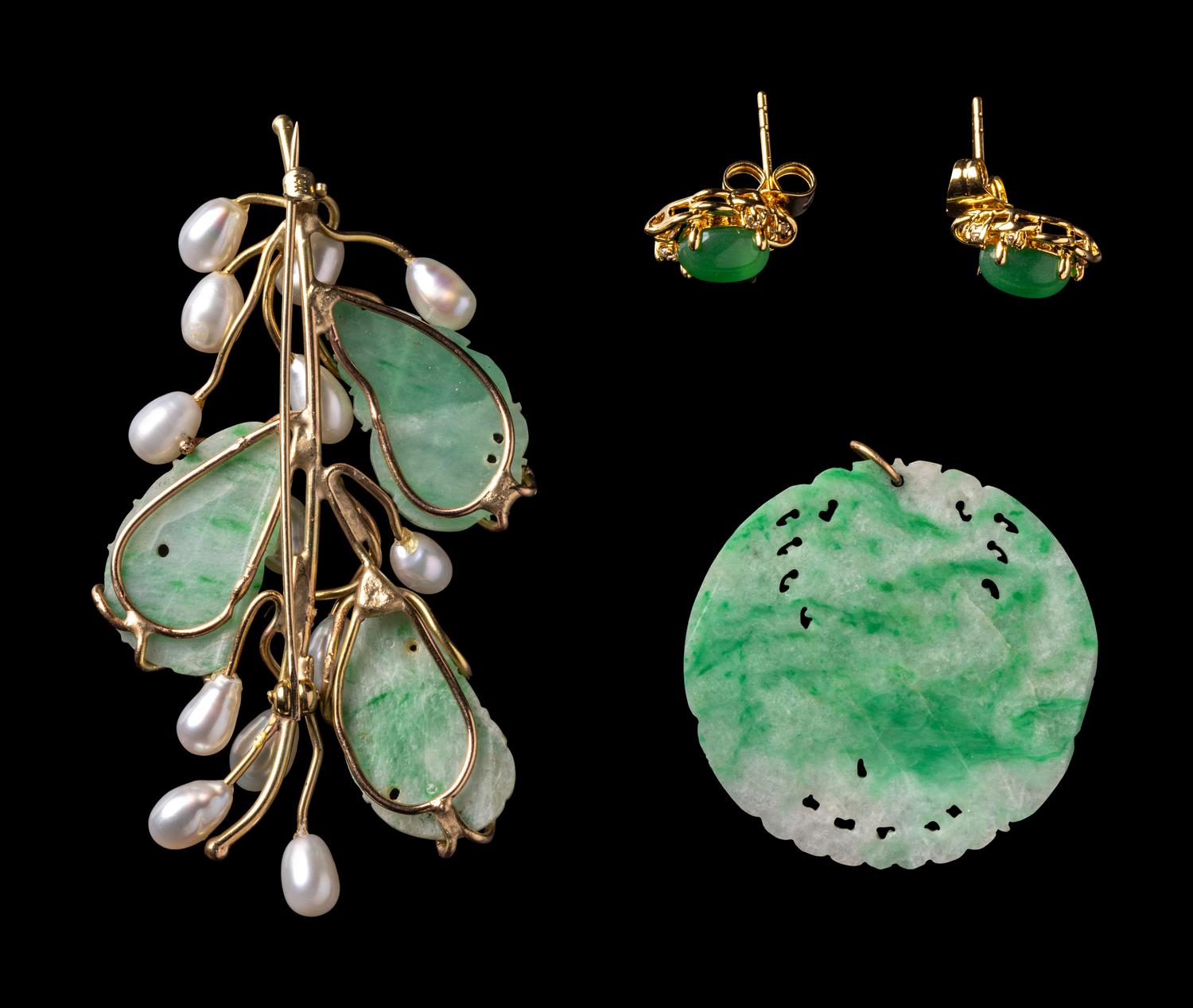 Three Chinese Jadeite Inset Jewelry