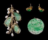 Three Chinese Jadeite Inset Jewelry