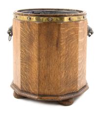 An English Brass Mounted Oak Coal Bucket, Height 14 inches.