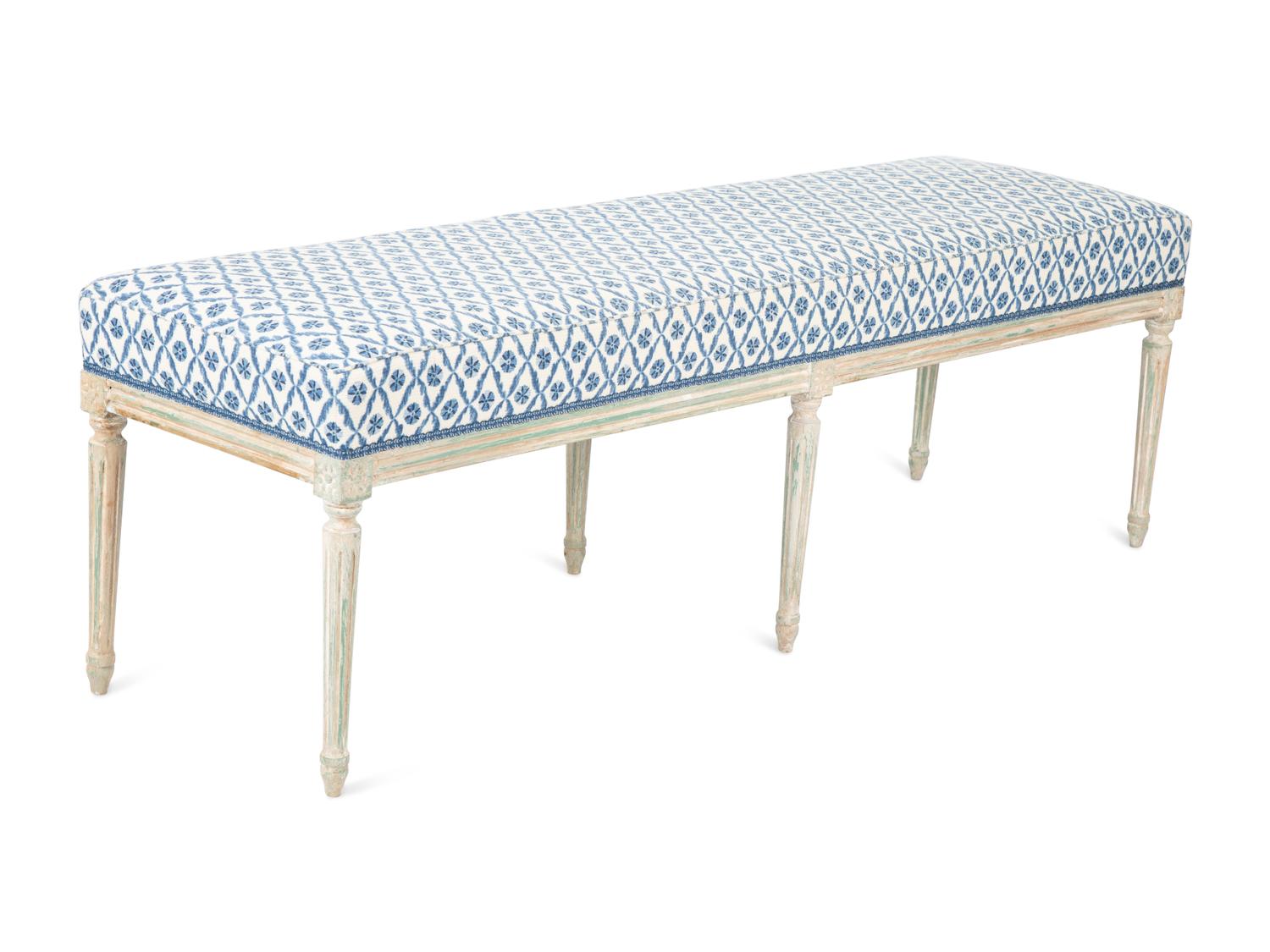 A Louis XVI Style Painted Window Bench with Upholstered Seat — 20TH CENTURY