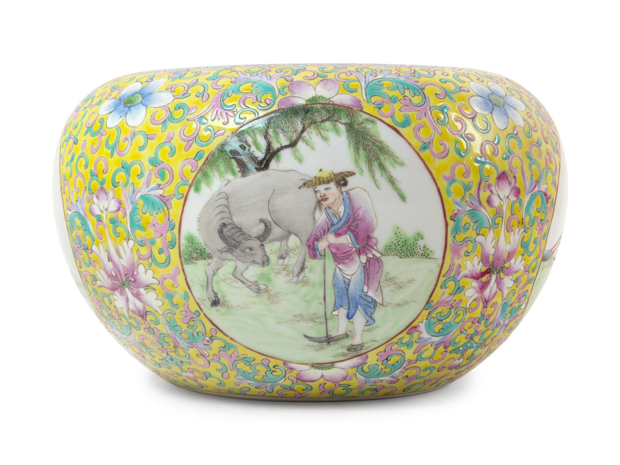 Three Chinese Famille Jaune Porcelain Articles