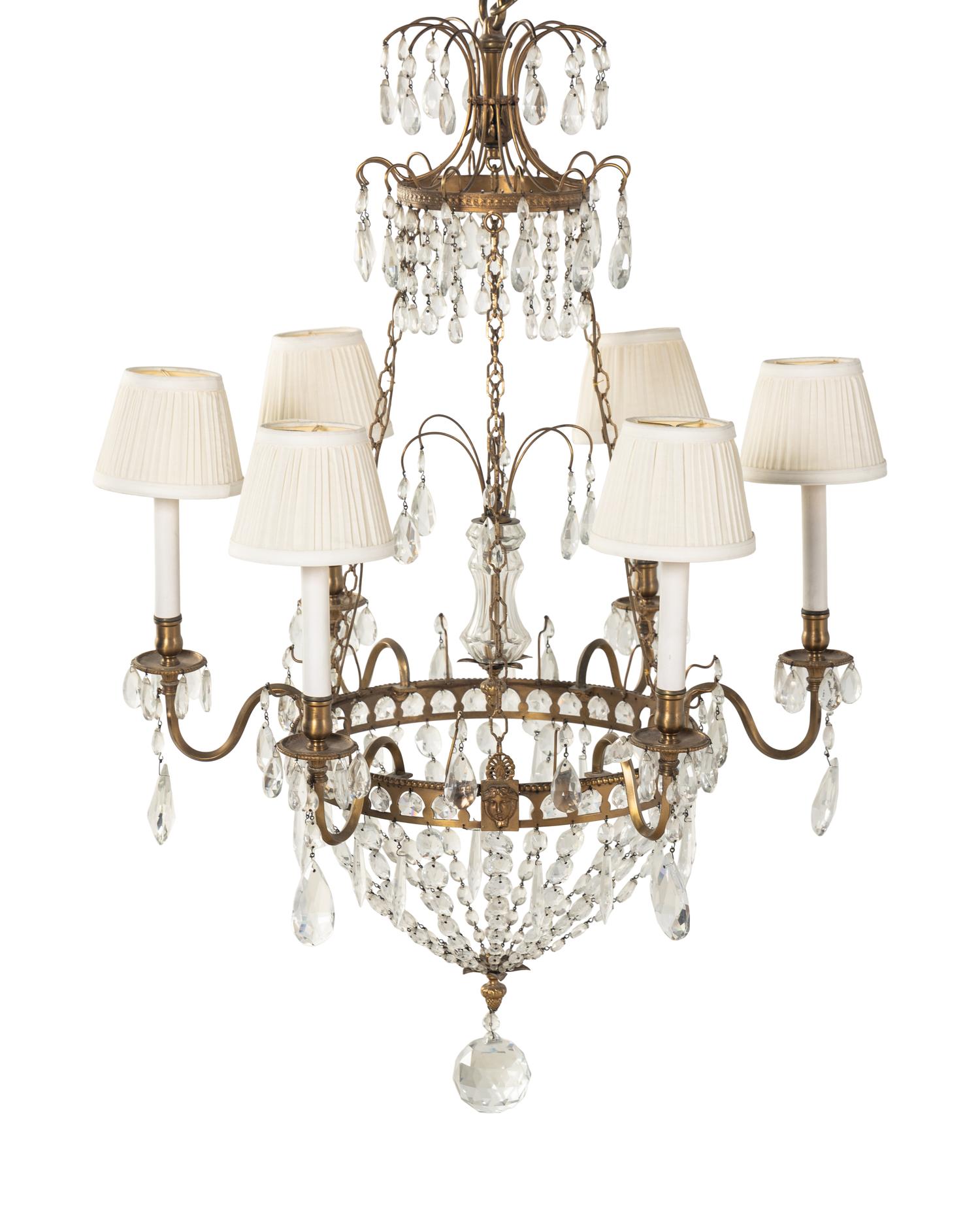 A Continental Gilt Bronze Six-Light Chandelier