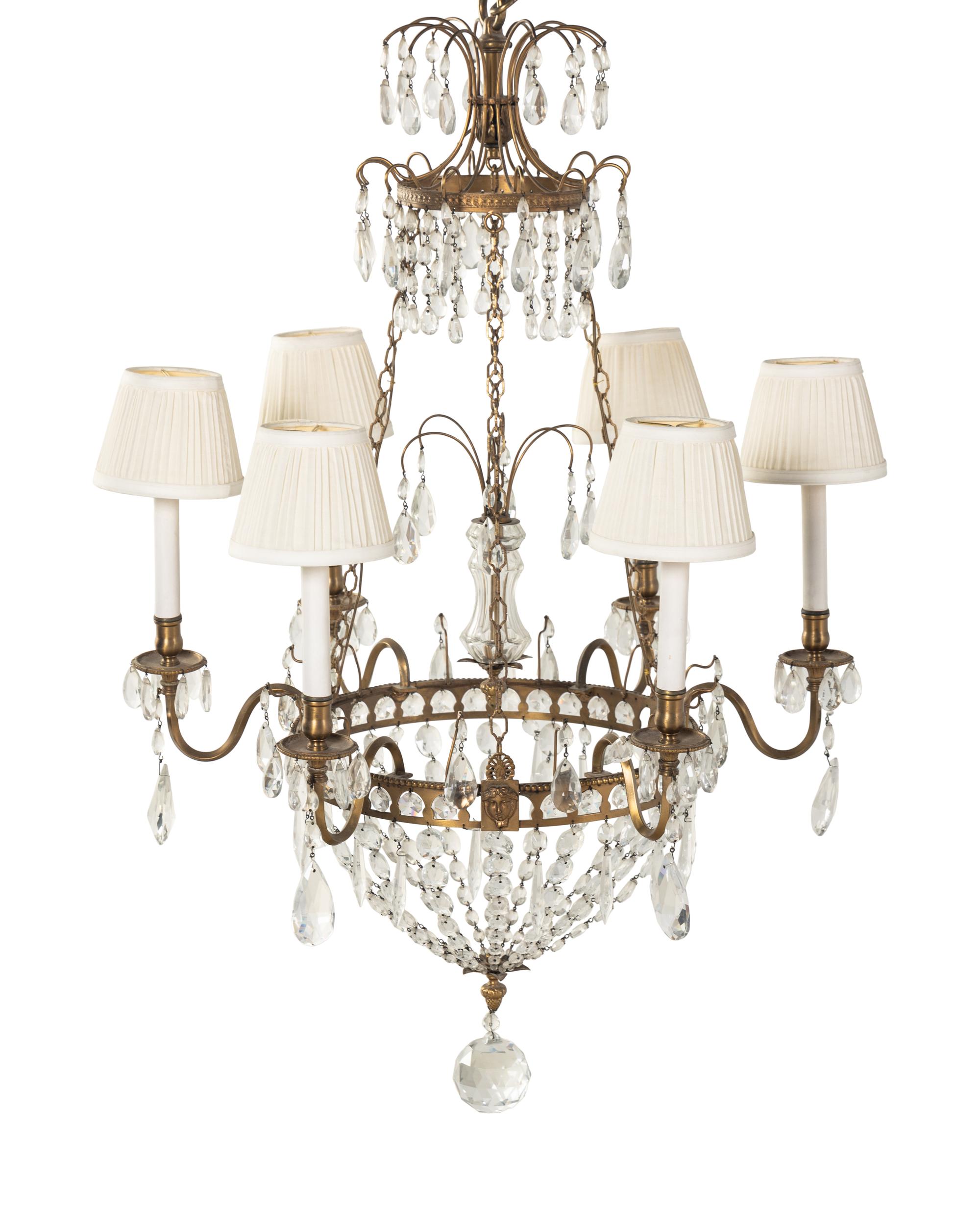 A Continental Gilt Bronze Six-Light Chandelier