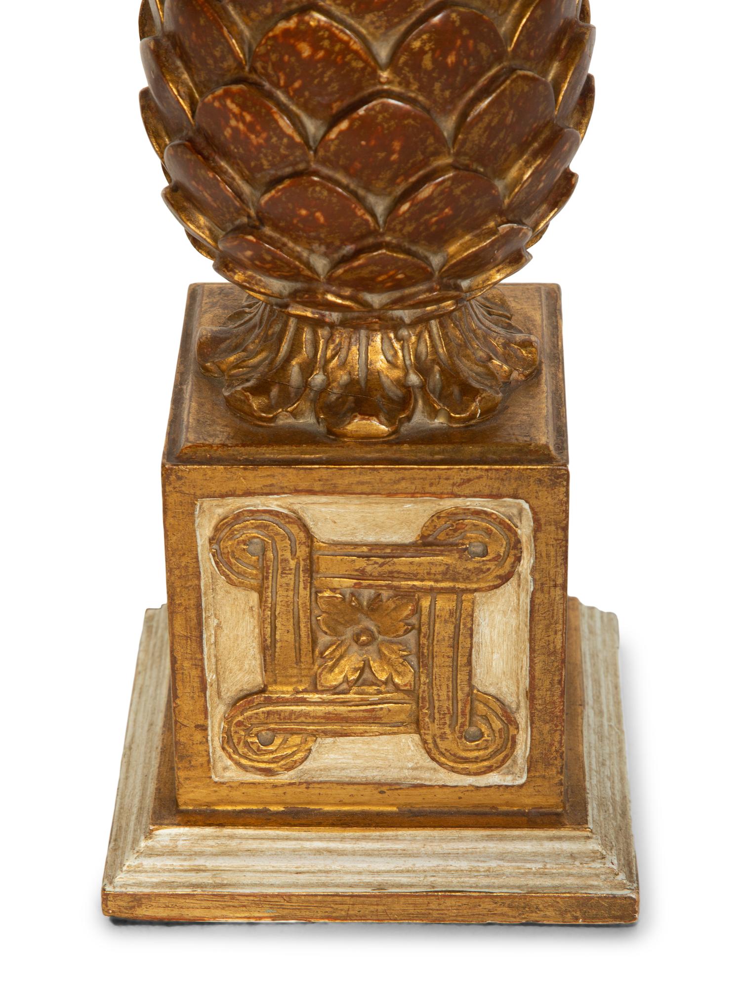 An Italian Painted and Gilt Pineapple Lamp