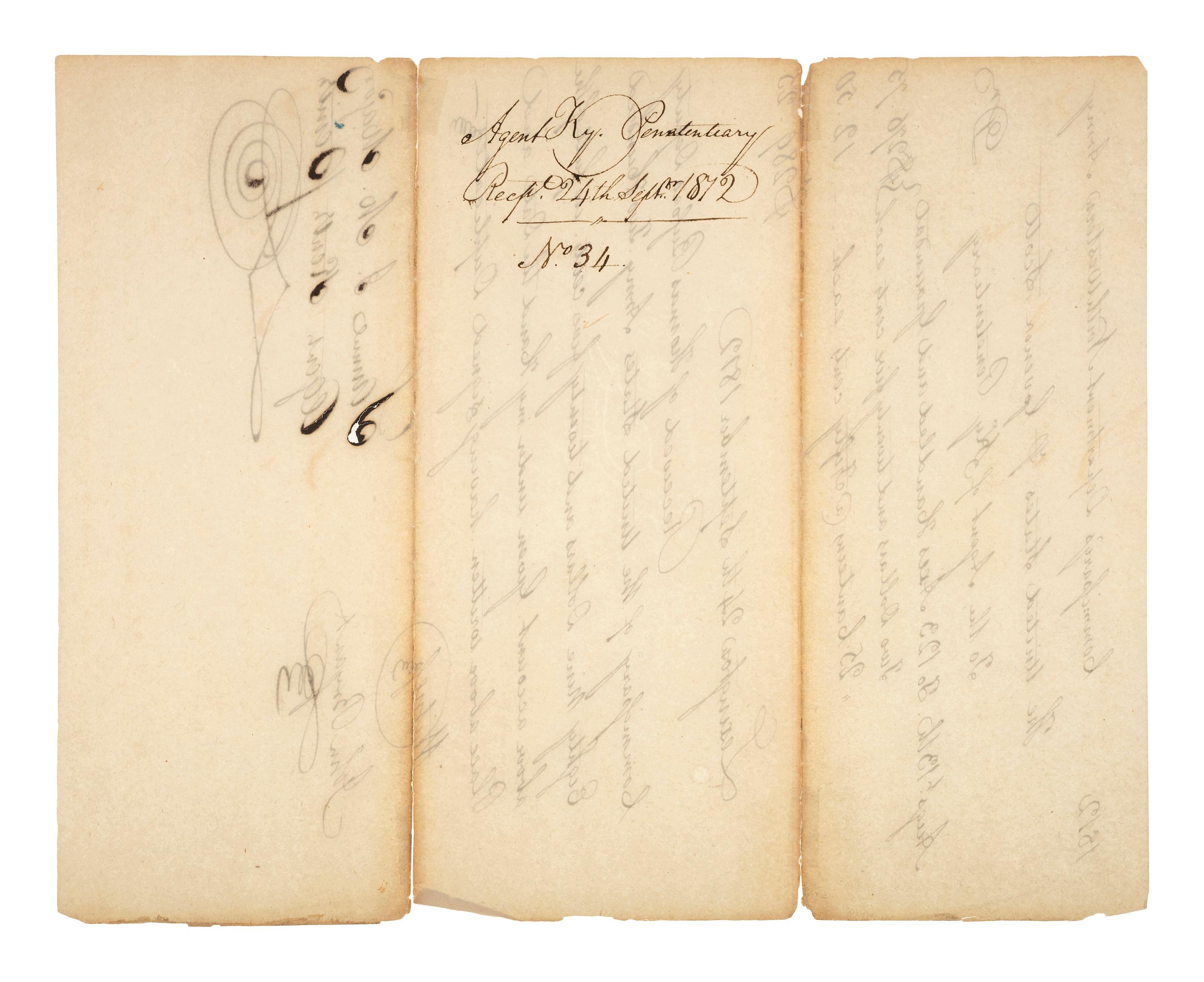 [KENTUCKY]. Receipt indicating payment from the Commissary's Department Northwestern Army to the Agent of the Kentucky Penitentiary, 1812.