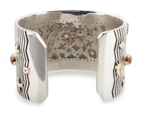 Sterling Silver Cuff Bracelet, Set with Coral Cabochons and Accented with 14K Gold