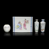 Three Chinese Eggshell Porcelain Vases and a Famille Rose Pillow, 20th Century 民國-近代 粉彩瓷三件