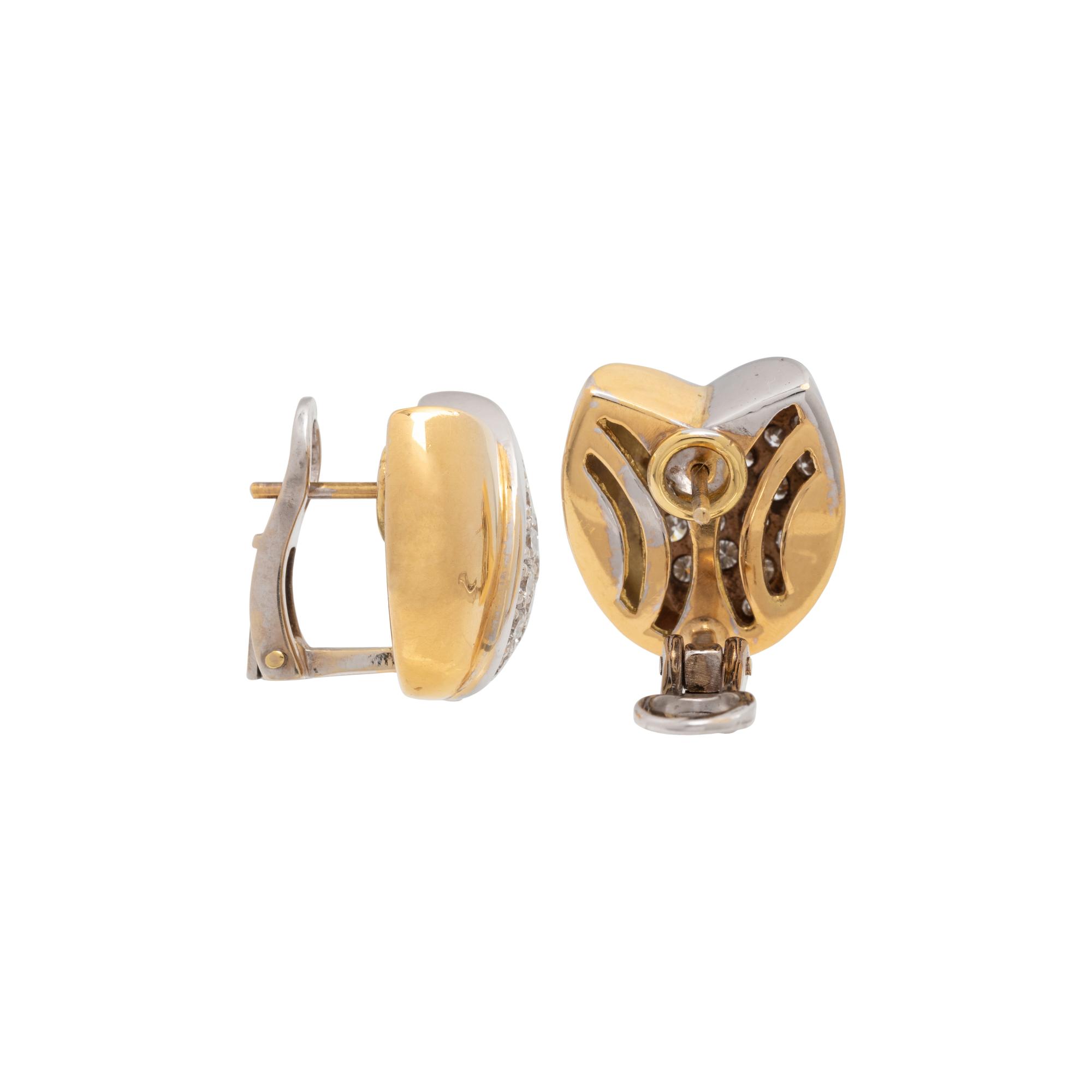BICOLOR GOLD AND DIAMOND TULIP MOTIF EARCLIPS