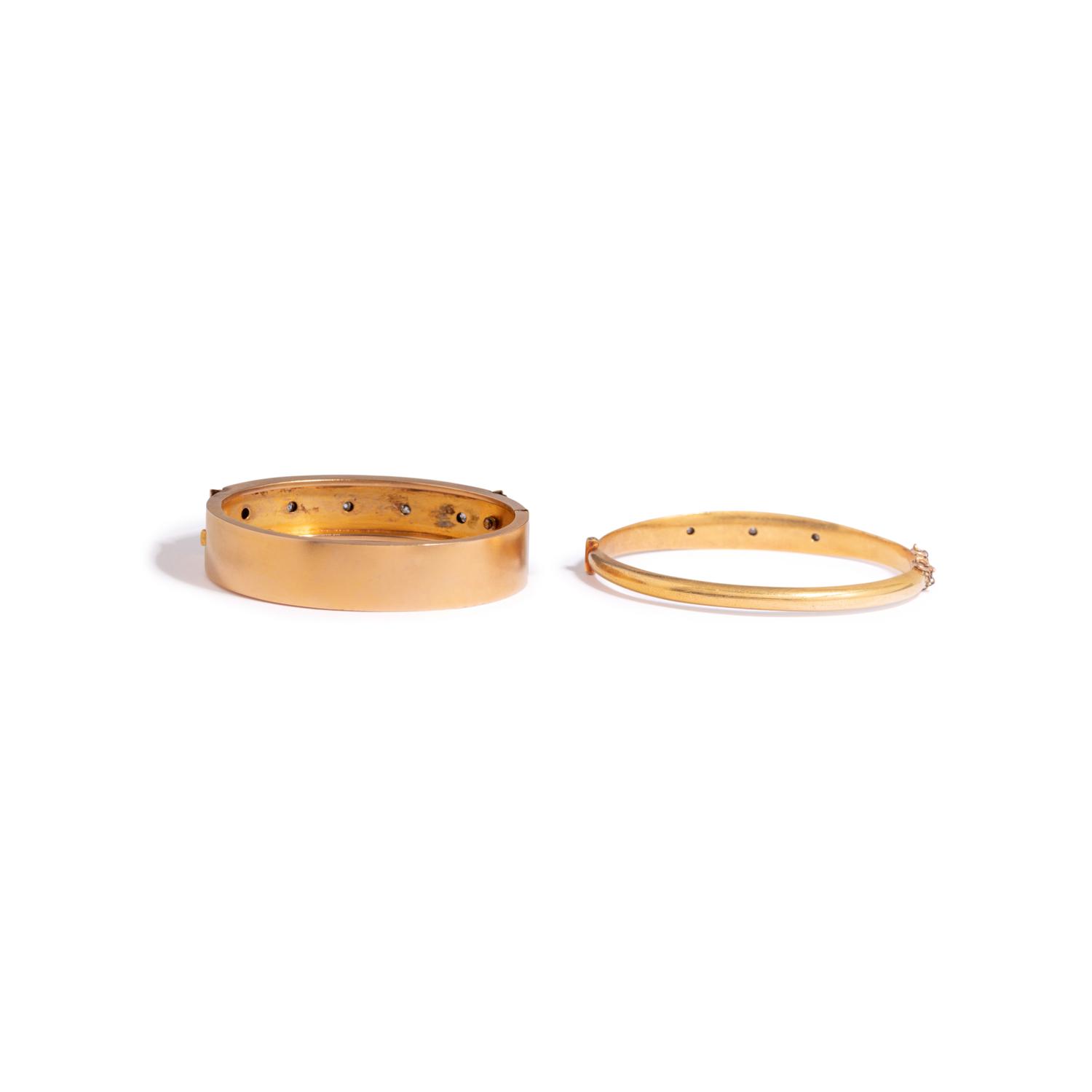 ANTIQUE, COLLECTION OF YELLOW GOLD AND DIAMOND BANGLE BRACELETS