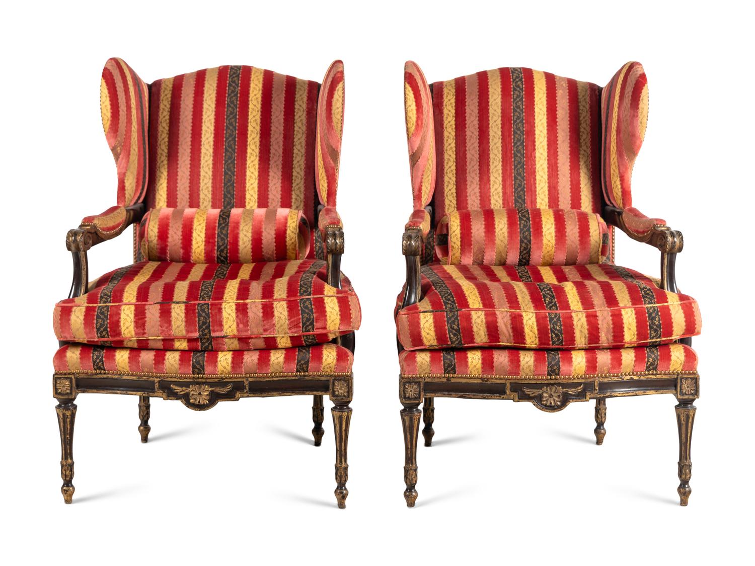 A Pair of Louis XVI Style Wingback Armchairs