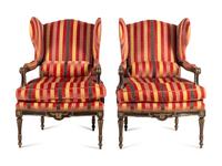A Pair of Louis XVI Style Wingback Armchairs