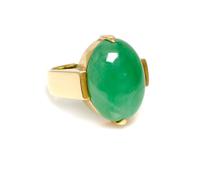 An 18 Karat Yellow Gold and Jadeite Ring, Gump's, 11.00 dwts.