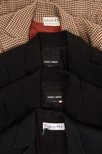 Four Designer Two-Piece Skirt Suits: One Adolfo, One Christian Dior, and Two Giorgio Armani