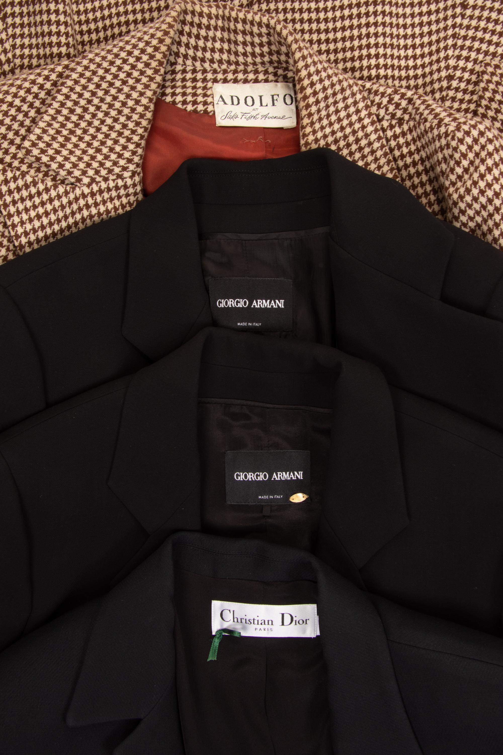 Four Designer Two-Piece Skirt Suits: One Adolfo, One Christian Dior, and Two Giorgio Armani