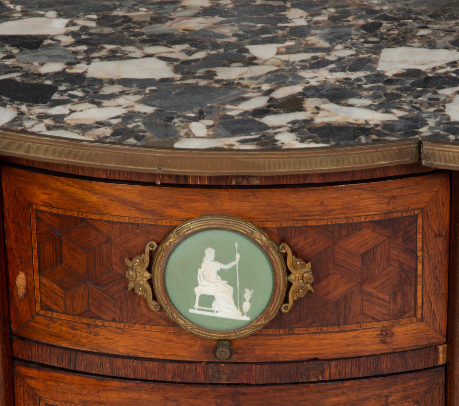 A Louis XV/XVI Transitional Style Gilt Bronze Mounted Parquetry Marble-Top Side Table