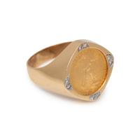 YELLOW GOLD, COIN AND DIAMOND RING