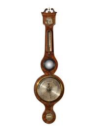 An English Mahogany Wheel Barometer and Thermometer