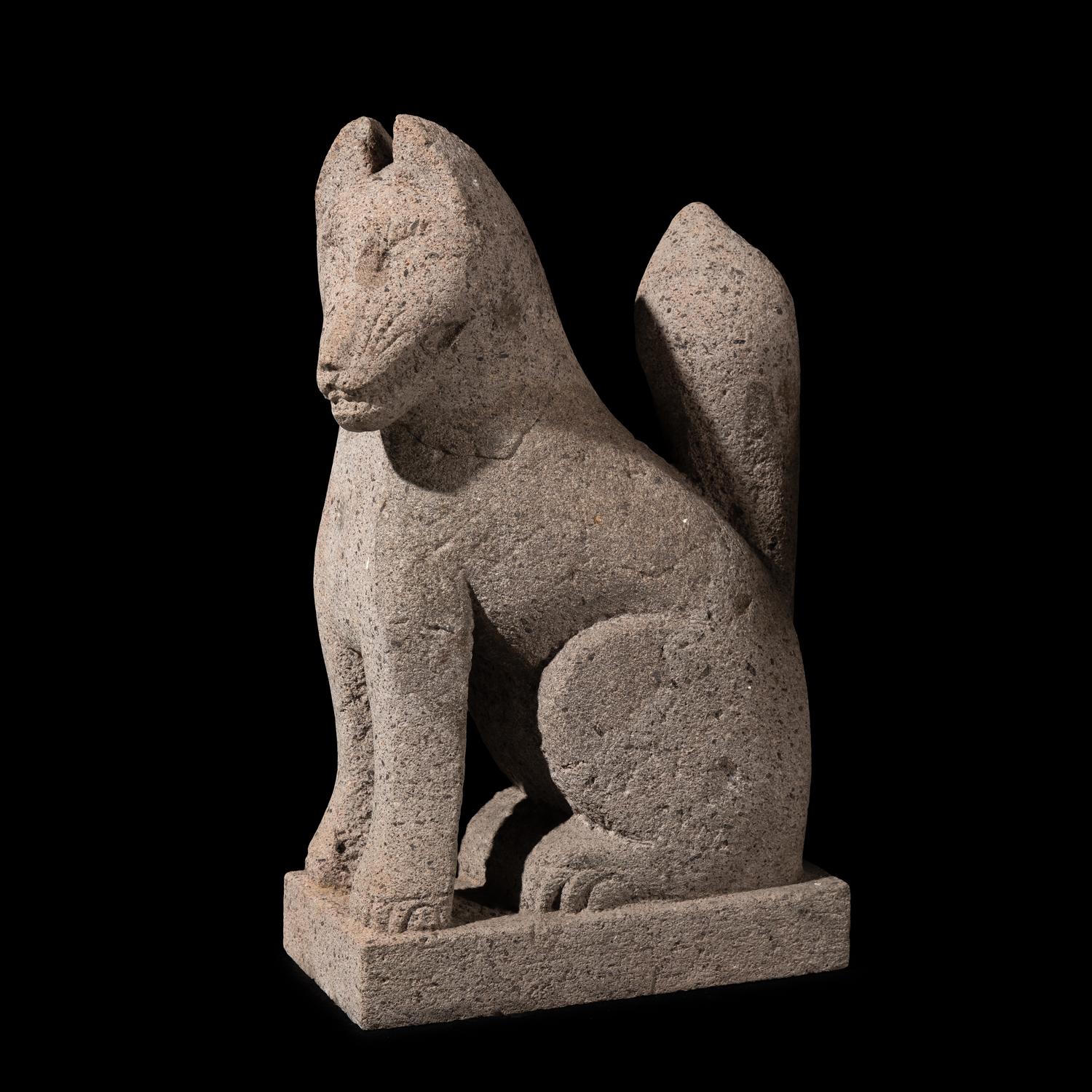 A Pair of Japanese Stone Foxes, Kitsuné, 19th Century