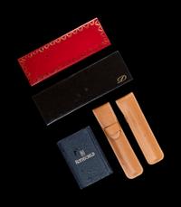A Collection of Ten Writing Instruments and a Rothschild Gilt-Metal and Enameled Lighter