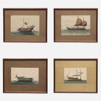 A Suite of Eight Chinese Export Paintings of Junks and Vessels 19th century