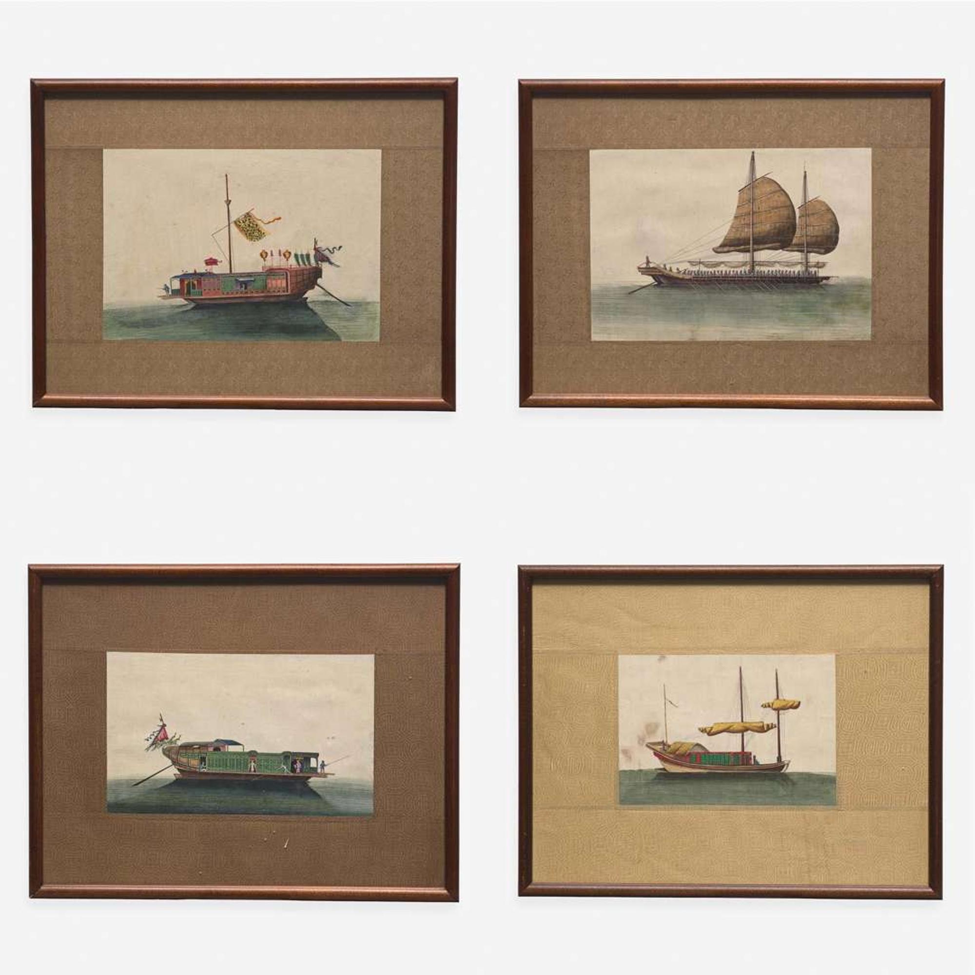 A Suite of Eight Chinese Export Paintings of Junks and Vessels 19th century