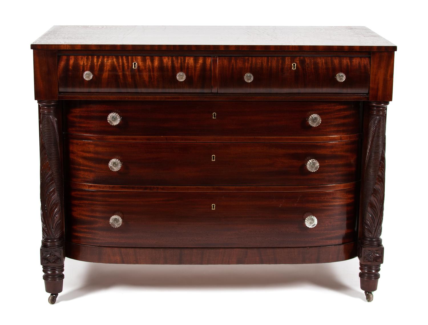 An American Empire Mahogany Chest of Drawers with Dressing Mirror