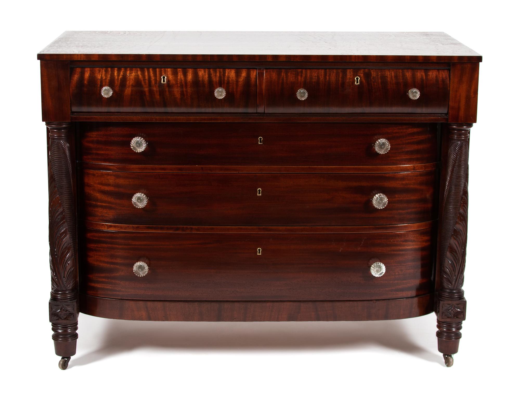 An American Empire Mahogany Chest of Drawers with Dressing Mirror