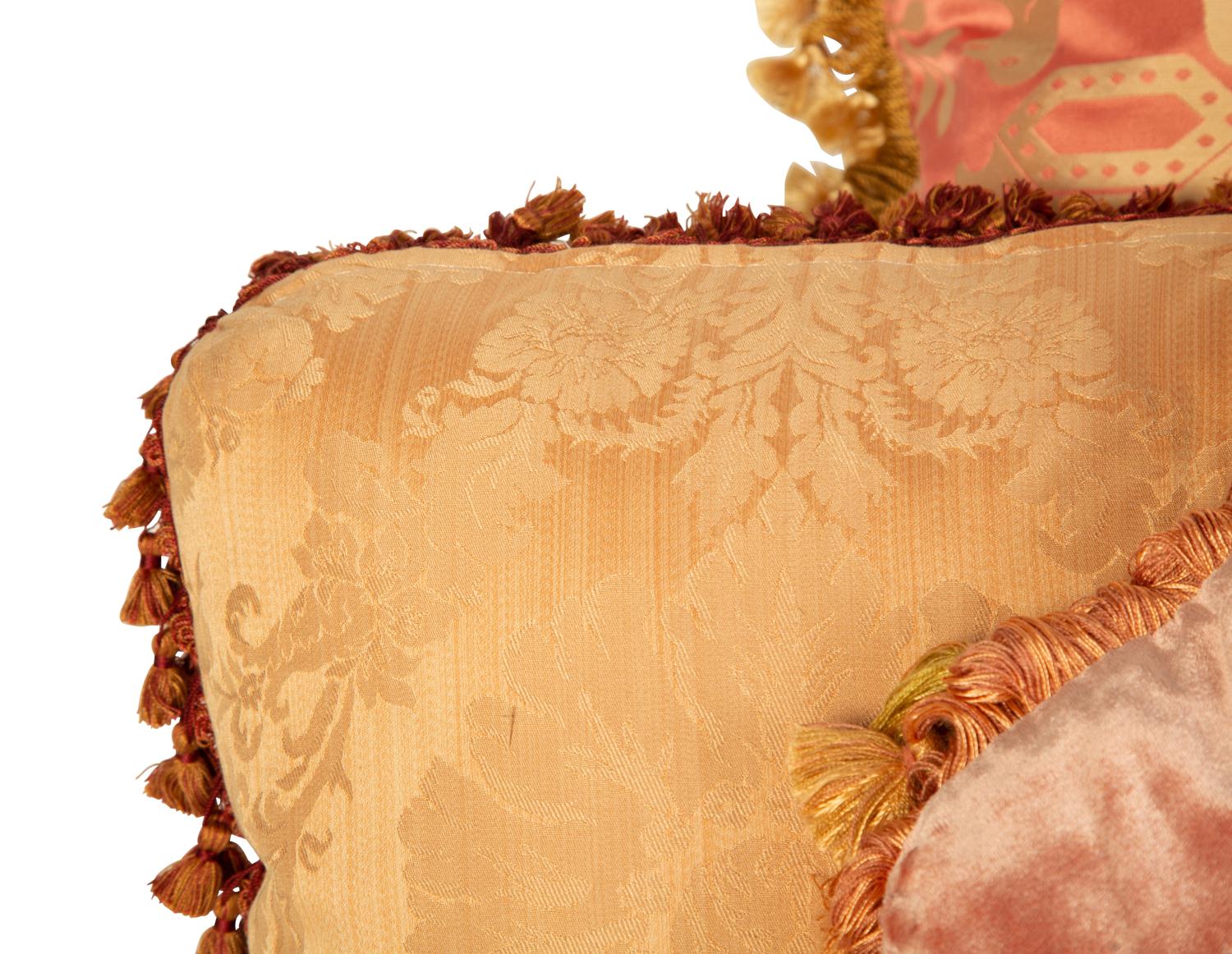 Four Pink Scalamandré Silk Damask and Velvet Pillows