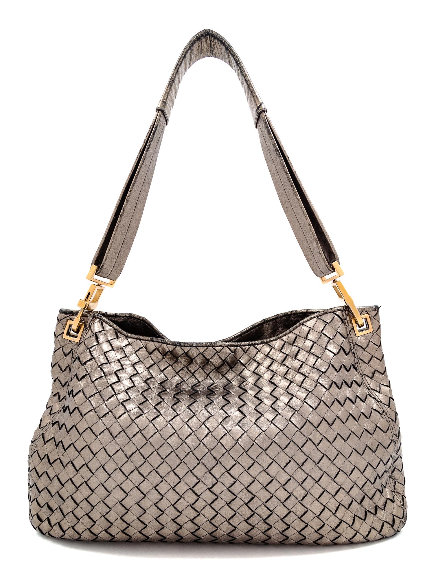A Bottega Veneta Bronze Intrecciato Shoulder Bag, 8.75" H x 14" W x 1.5" D; Strap drop: 10.5".