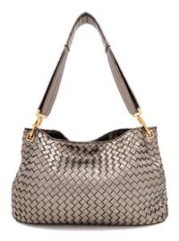A Bottega Veneta Bronze Intrecciato Shoulder Bag, 8.75" H x 14" W x 1.5" D; Strap drop: 10.5".
