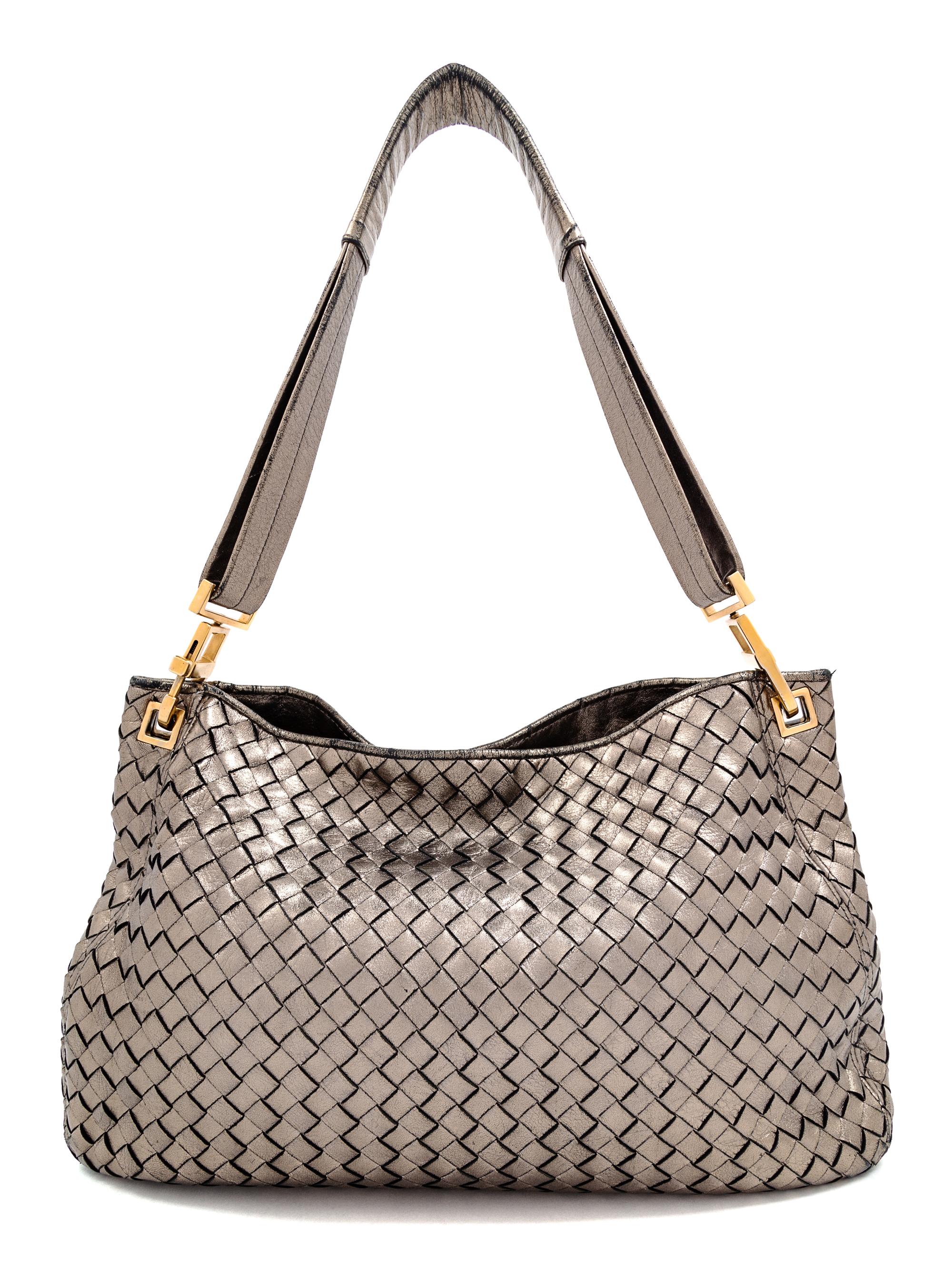 A Bottega Veneta Bronze Intrecciato Shoulder Bag, 8.75" H x 14" W x 1.5" D; Strap drop: 10.5".
