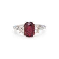 BURMESE RUBY, DIAMOND, AND WHITE GOLD RING